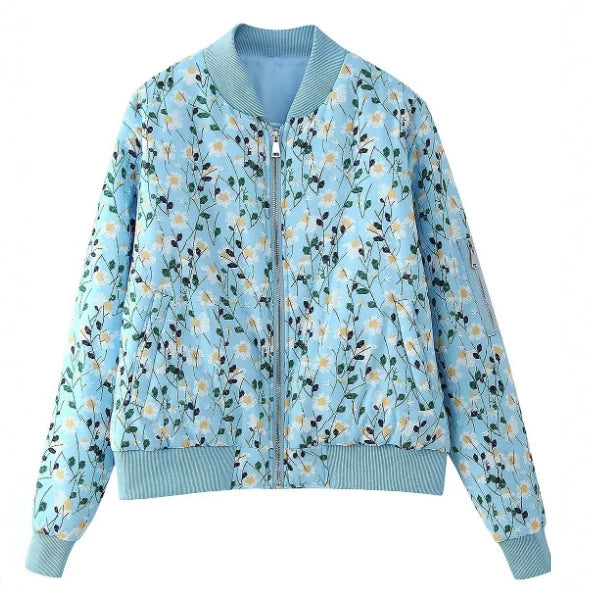 Ladies quilted floral bomber jacket with ribbed cuffs and zipper Mune Fashion
