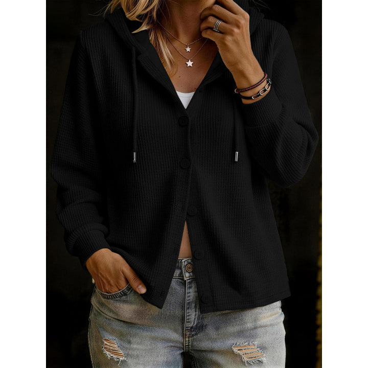 Women's hooded cardigan in waffle knit with button placket Mune Fashion