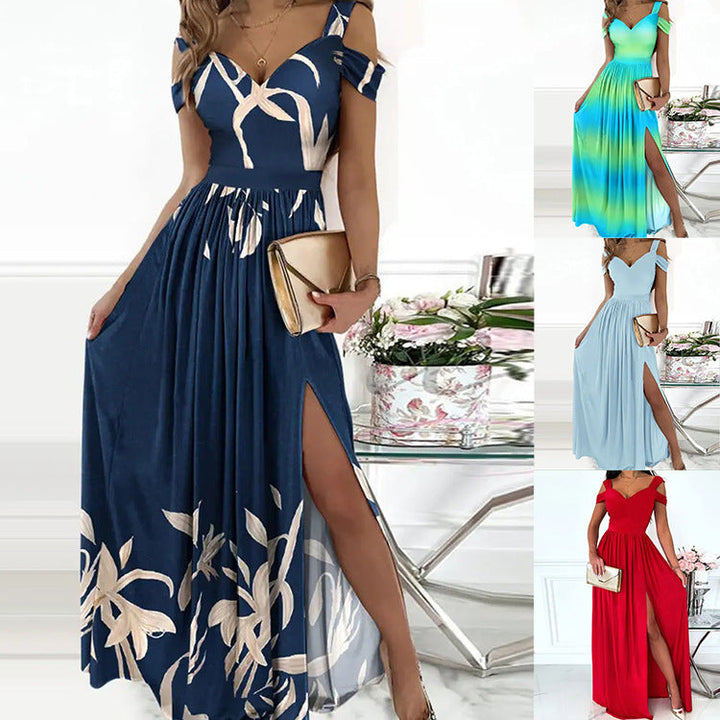 Women’s Maxi Dress with Charming Neckline and Asymmetrical Slit Mune Fashion