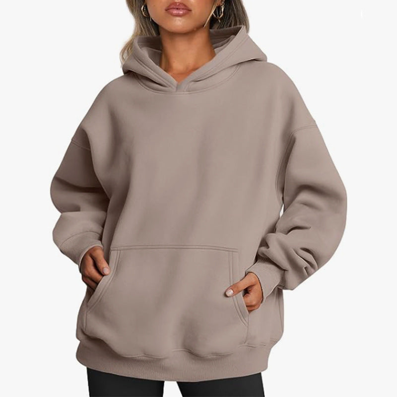 Women's nan Relax-Fleece Hoodie with Kangaroo Pocket, extended back and dropped shoulder Mune Fashion