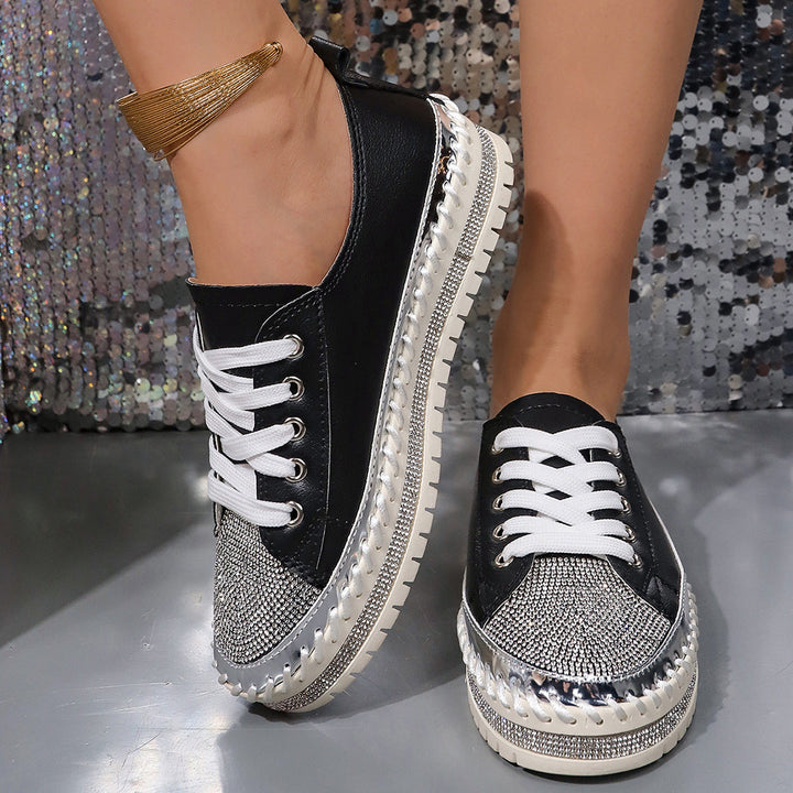 Ladies Glamorous Sneakers with Sparkling Rhinestones and Trendy Profile Sole Mune Fashion
