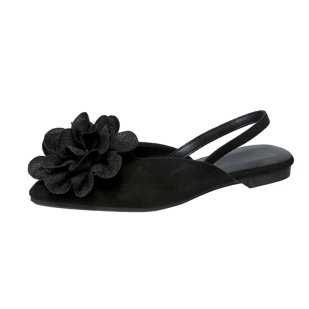 Damen Slingback-Mules mit spitzer Zehenpartie und großer Blumenapplikation Mune Fashion