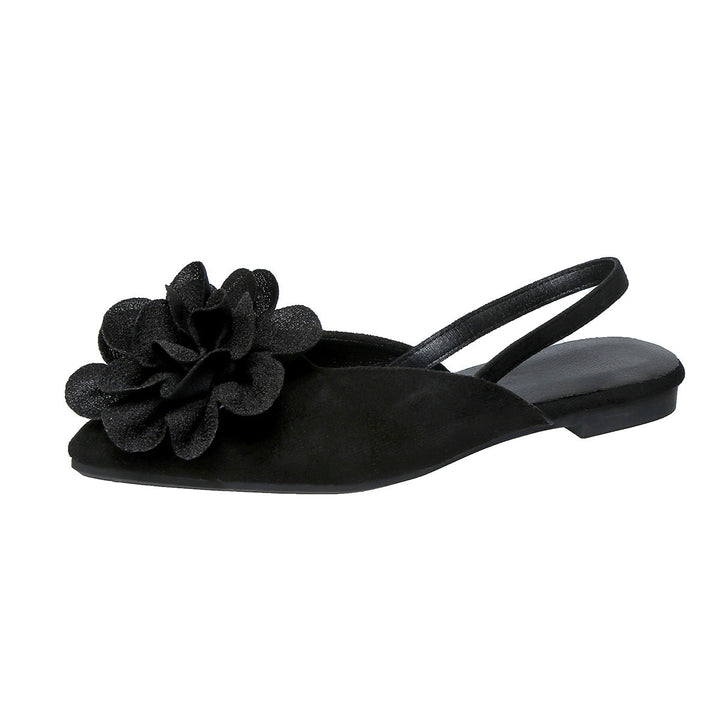 Damen Slingback-Mules mit spitzer Zehenpartie und großer Blumenapplikation Mune Fashion