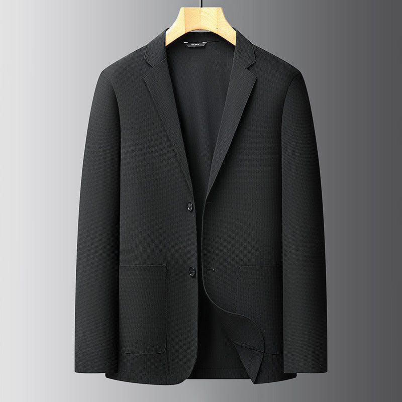 Men's Lightweight Structured Knit Blazer with Patch Pockets and Flexible Stretch Mune Fashion