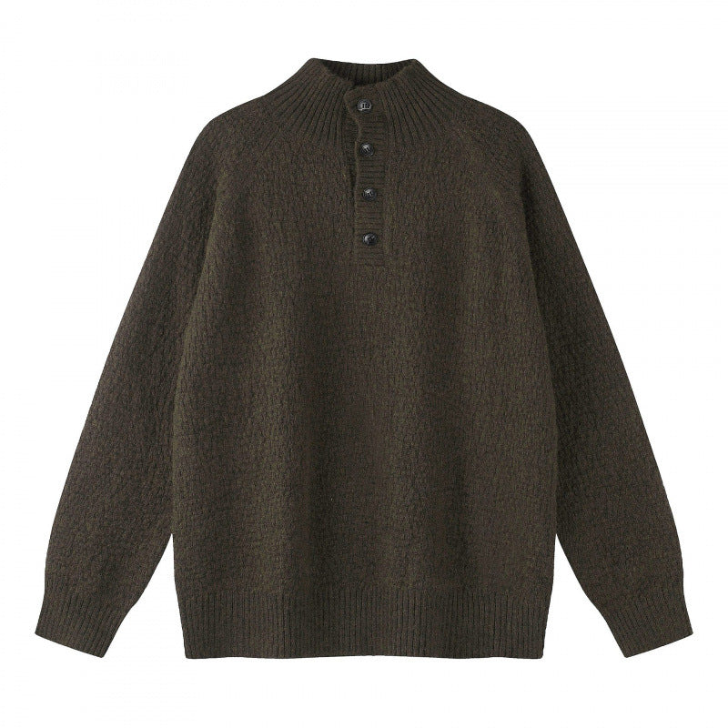 Unisex Structured Half-Zip Knit Sweater with Henley Button Placket and Raglan Sleeves Mune Fashion
