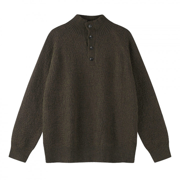 Unisex Structured Half-Zip Knit Sweater with Henley Button Placket and Raglan Sleeves Mune Fashion