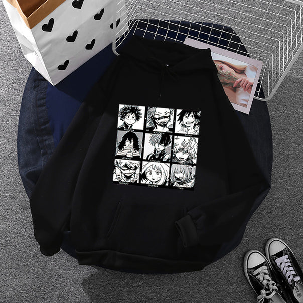 Unisex hoodie with square manga character collage, slightly oversized fit and kangaroo pocket Mune Fashion