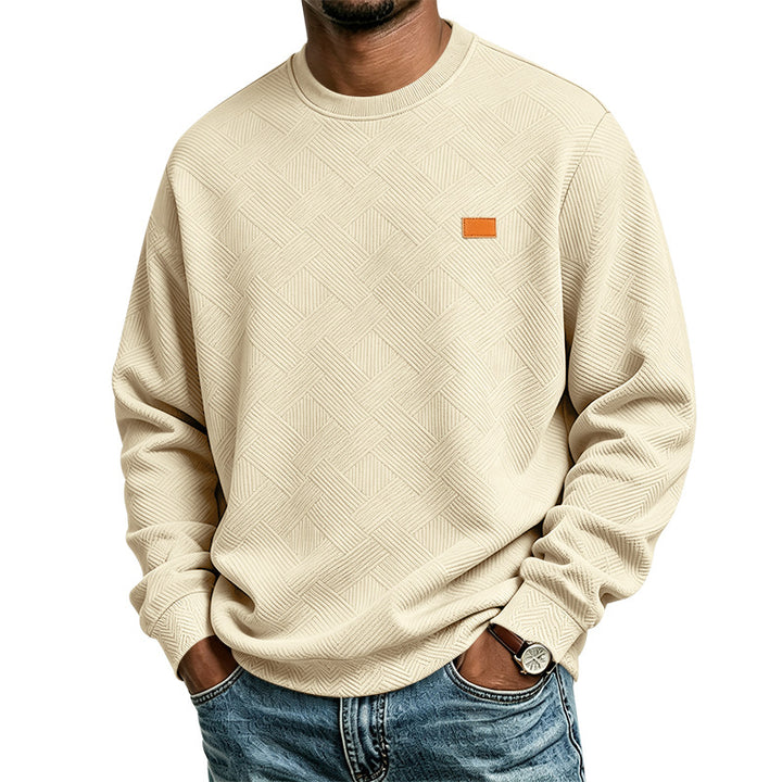 Unisex Textured Cotton Crewneck Sweatshirt with Diamond Structure and Leather Patch Mune Fashion