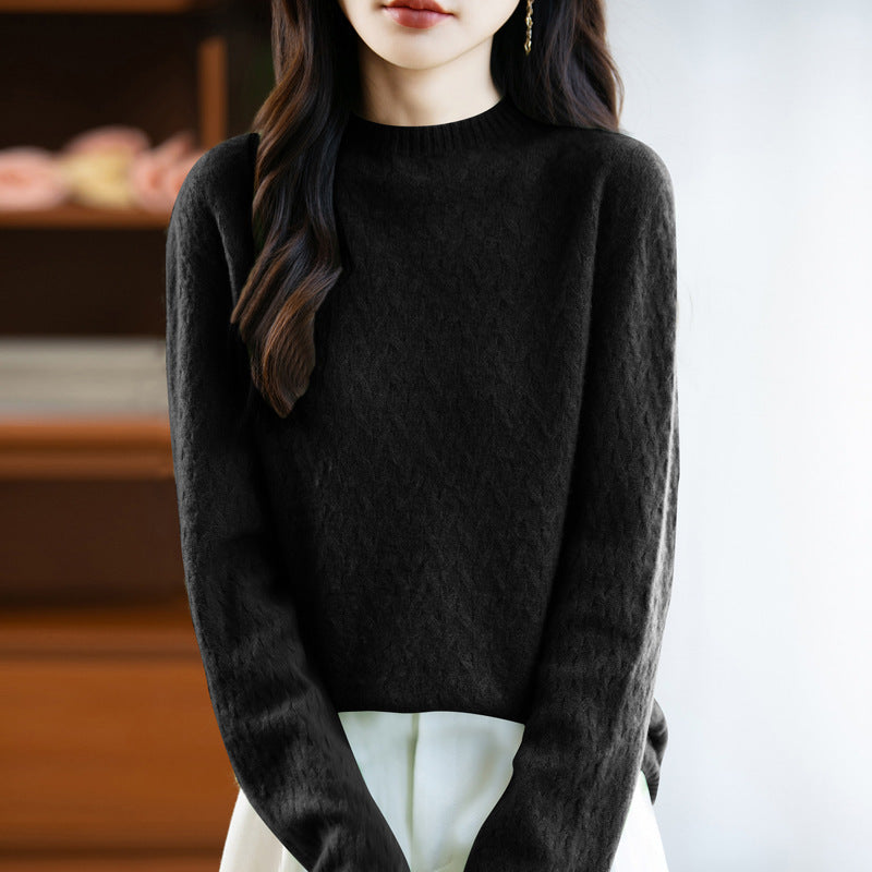 Women's Soft Fine Knit Sweater with Short Mock Neck, Light Mohair Look and Relaxed Silhouette Mune Fashion