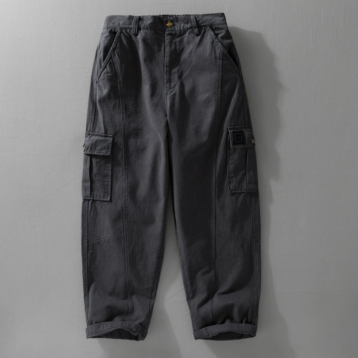 Men's Utility Cargo Pants made of cotton twill with patch leg pockets and relaxed tapered fit Mune Fashion