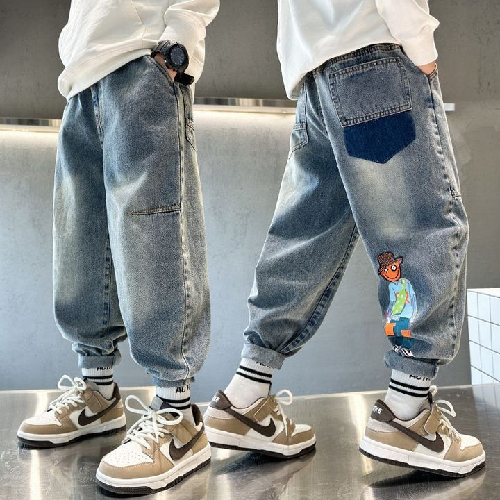 Men's Casual Baggy Jeans with Colorful Appliqués Mune Fashion