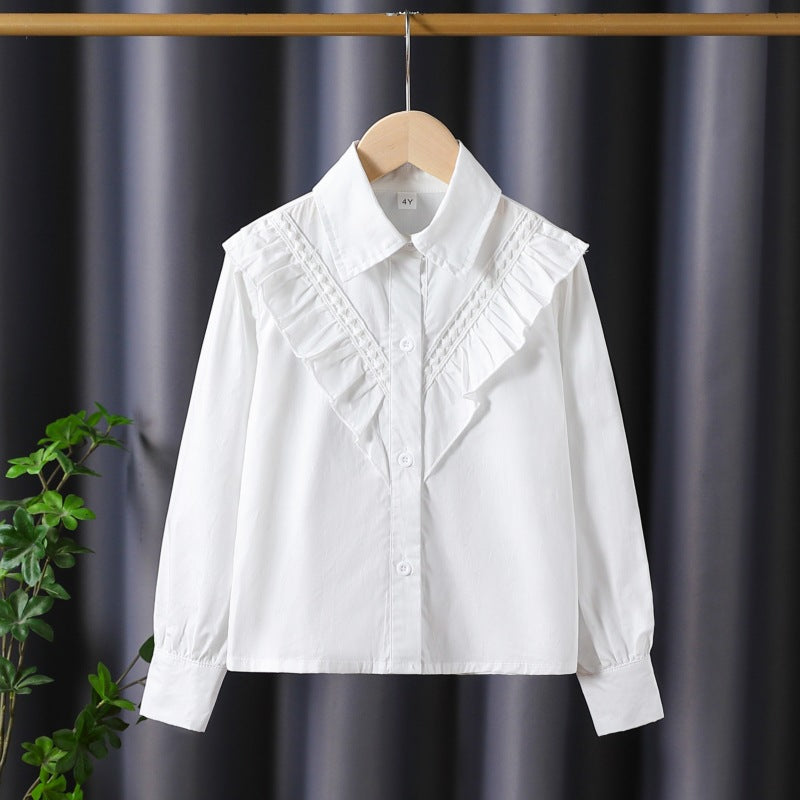Girl's classic long sleeve shirt with ruffle detail Mune Fashion