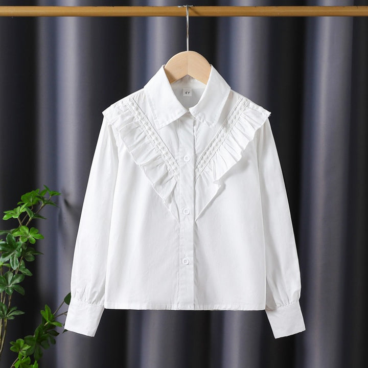 Girl's classic long sleeve shirt with ruffle detail Mune Fashion