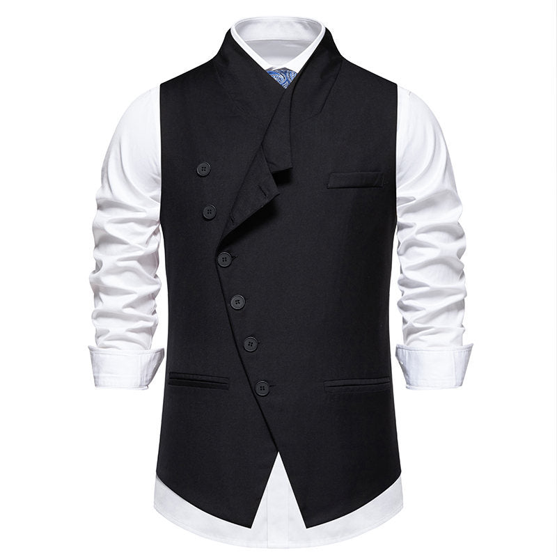 Men's Elegant Suit Vest with Asymmetric Collar and Modern Accents Mune