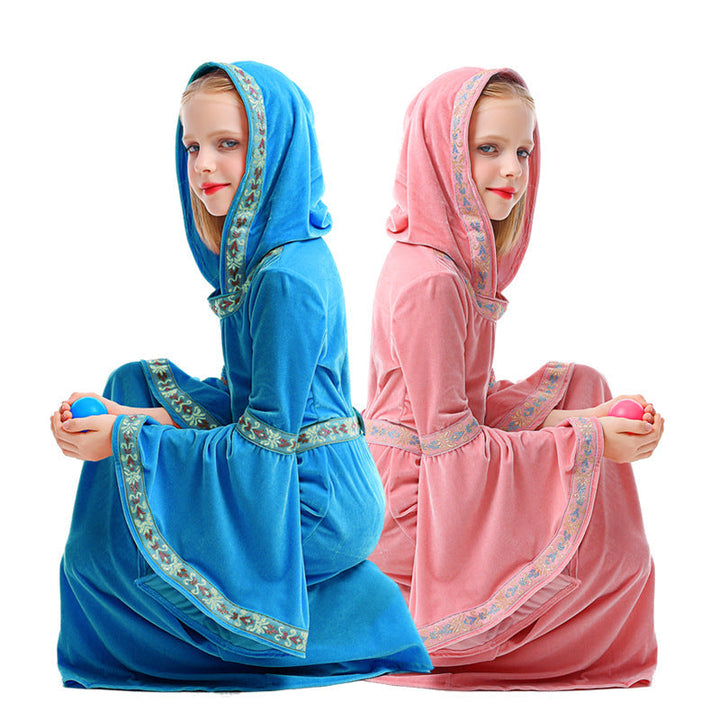Girls Wizard Costume with Hood and Flared Sleeves Mune Fashion