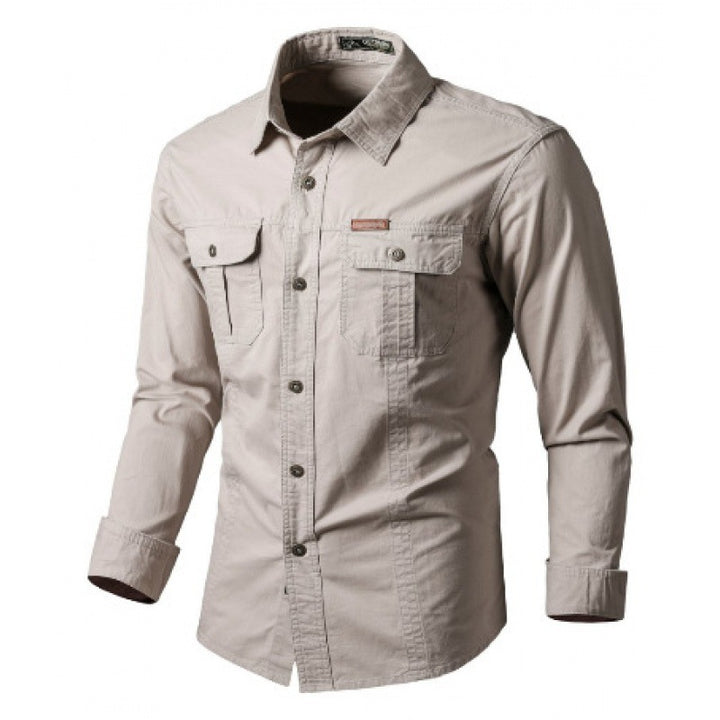 Men's Long Sleeve Work Shirt with Double Chest Pockets and Durable Twill Mune Fashion
