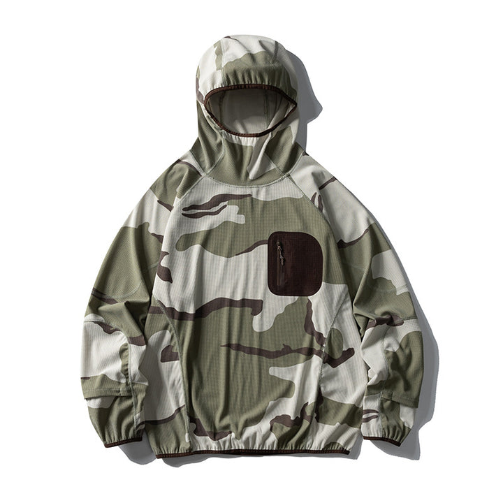 Unisex Lightweight Technical Hooded Pullover Wind Jacket with Chest Zipper Pocket and Elastic Hem Mune Fashion