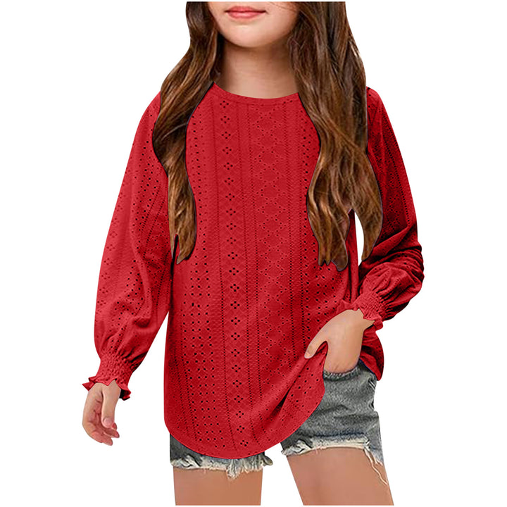 Women's Openwork Oversized Pullover Shirt with Balloon Sleeves and Ruffle Cuffs Mune Fashion