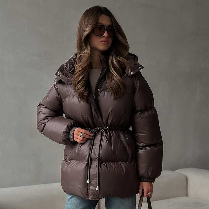 Women Longer padded parka with hood, drawstring waist and oversized silhouette Mune Fashion