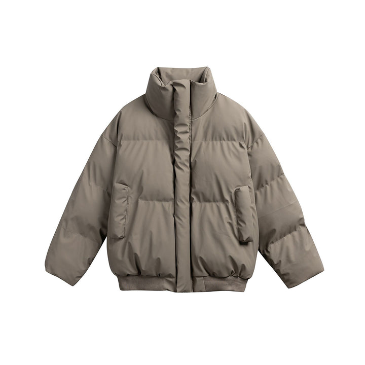 Women short-cut padded quilted bomber jacket with high stand-up collar and patch pockets Mune Fashion