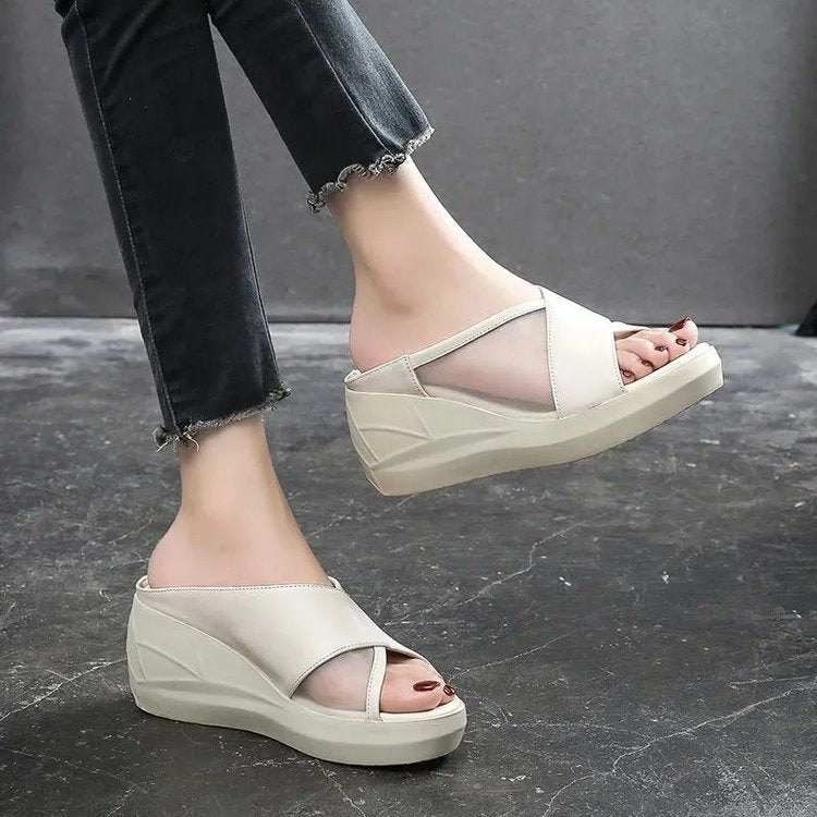 Women's wedge heeled slide sandals with breathable mesh upper Mune Fashion