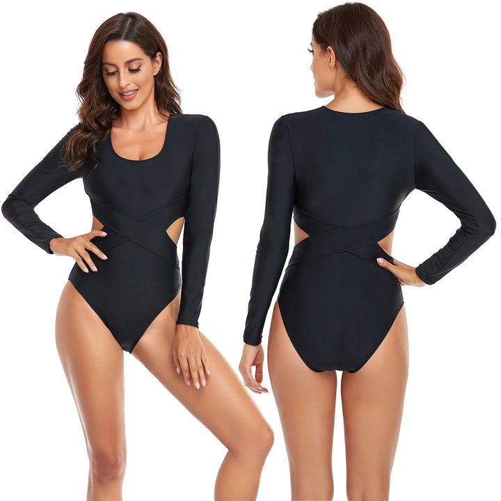 Women's Sporty Long Sleeve Swimsuit with Fashionable Cut-Out Design Mune Fashion