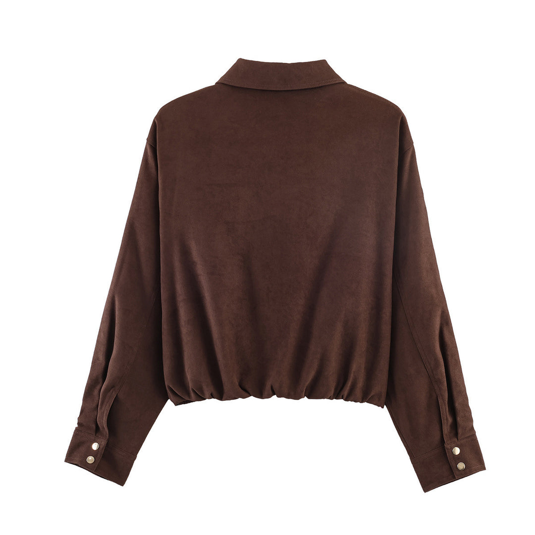 Women’s short-cut suede look bomber jacket with zipper, elastic hem and diagonal side pockets Mune Fashion