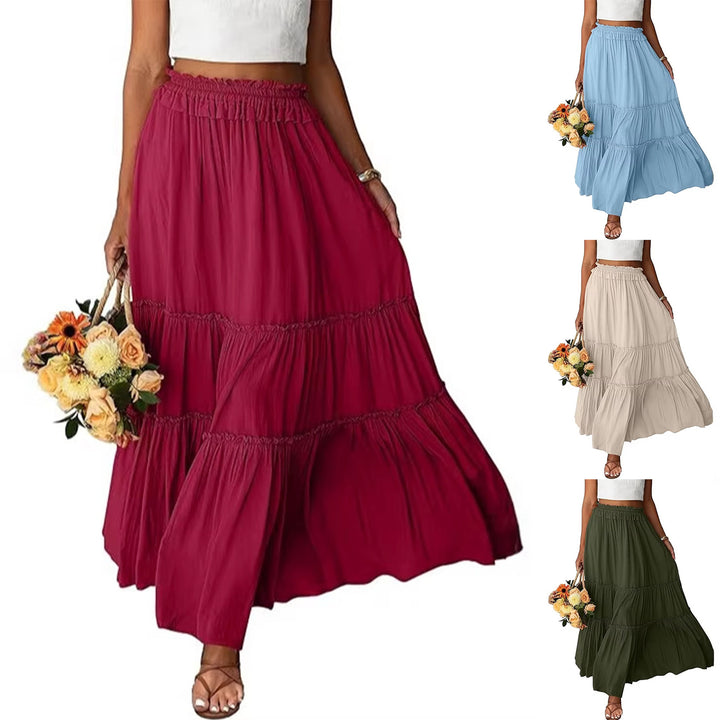Women's Long Ruffle Tiered Skirt with Elastic Ruffle Waistband Mune Fashion