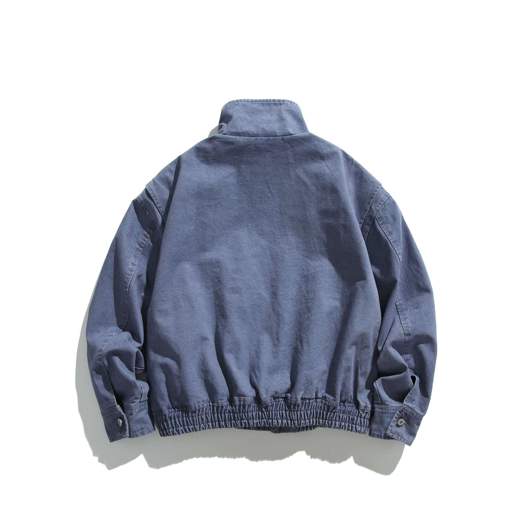 Unisex Short Jacket in Vintage Canvas with High Stand-Up Collar and Utility Pockets Mune Fashion