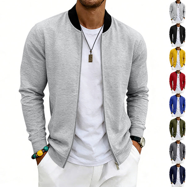 Men's lightweight bomber jacket made of jersey with stand-up collar, elastic cuffs, and concealed pockets Mune Fashion