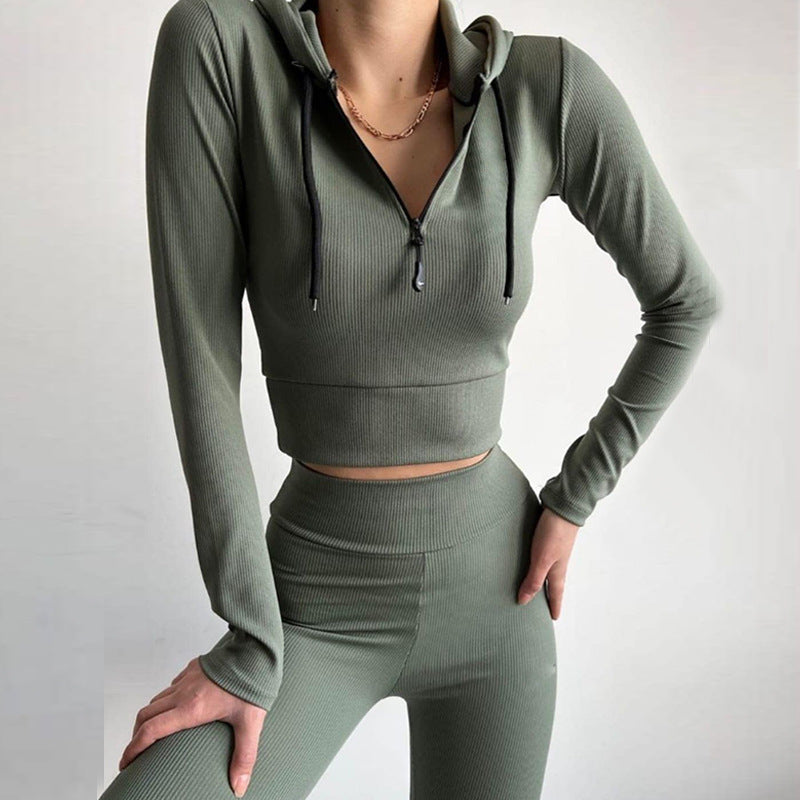 Women's fitted rib jersey half-zip set with tailored long sleeve and high-waist leggings Mune Fashion
