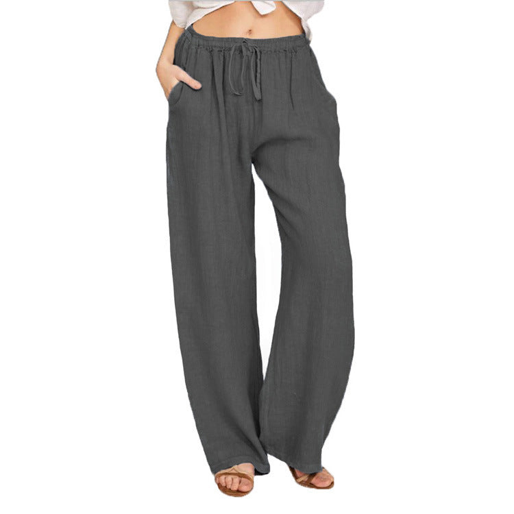 Women's Summer Linen Palazzo Pants with Elastic Waistband, Side Pockets and Wide Leg Mune Fashion