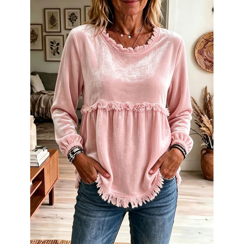 Women's Playful Fringe Tunic with Empire Seam and Side Pockets Mune Fashion