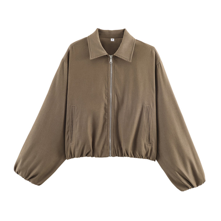 Women's short jacket in Harrington style with polka dot pattern, balloon sleeves, and elastic hem Mune Fashion