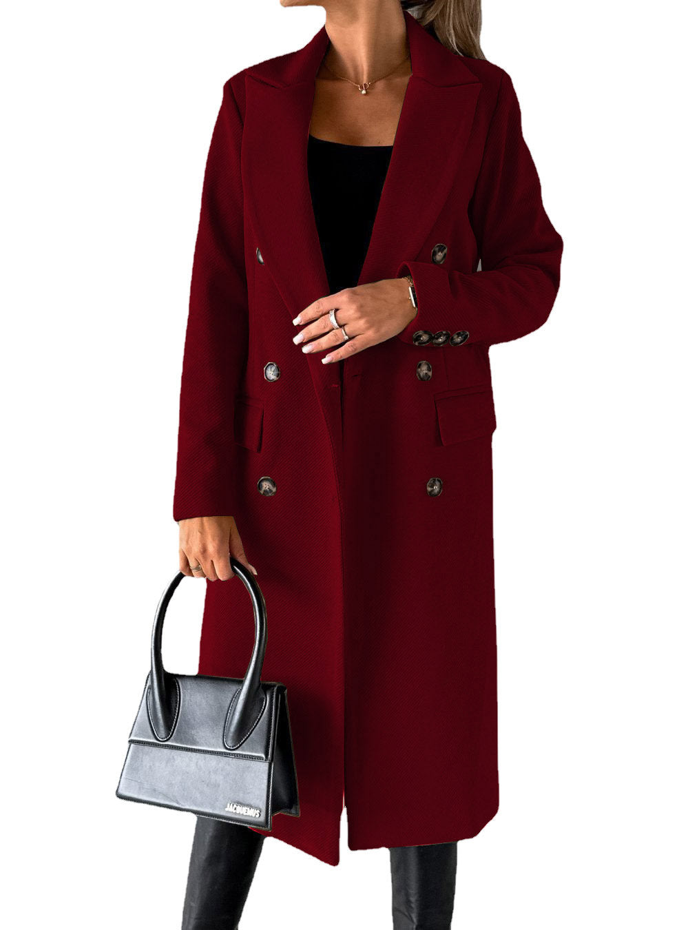 Women's classic long double-breasted coat with collar and flap pockets Mune Fashion