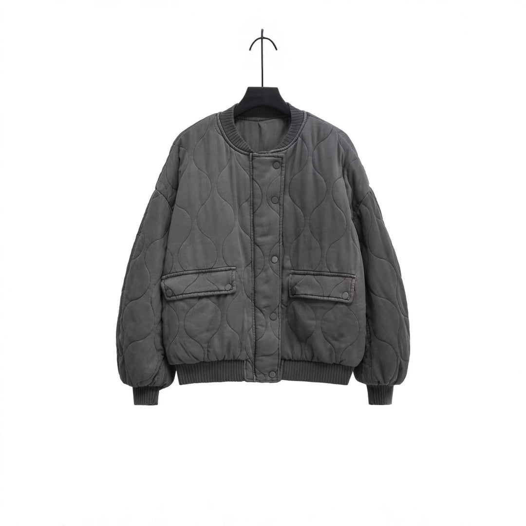 Women's Quilted Bomber Jacket with Organic Quilting and Snap Front Mune Fashion
