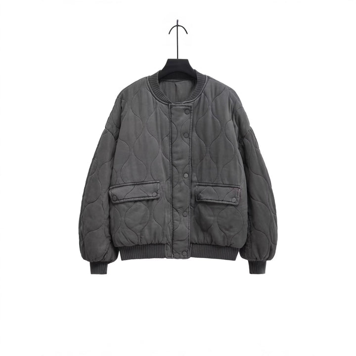 Women's Quilted Bomber Jacket with Organic Quilting and Snap Front Mune Fashion