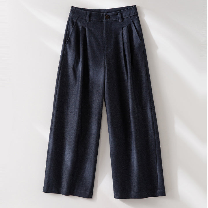 Women's Wide Pleated Trousers with High Waist and Cropped Cut Mune Fashion