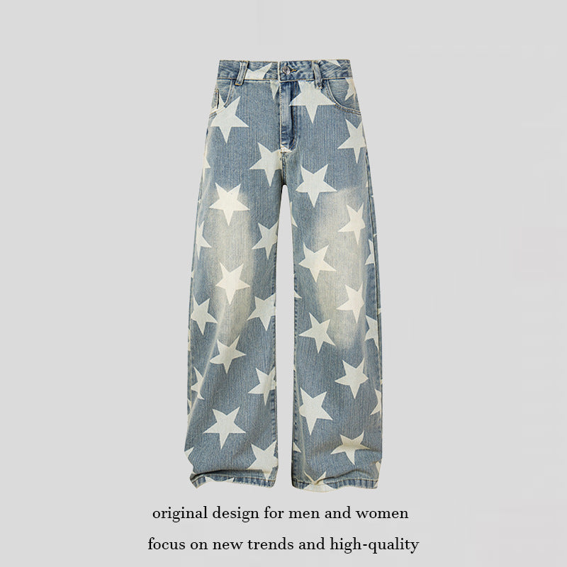 Women's Wide High-Waist Culotte Jeans with High Waist and Allover Star Print Mune Fashion