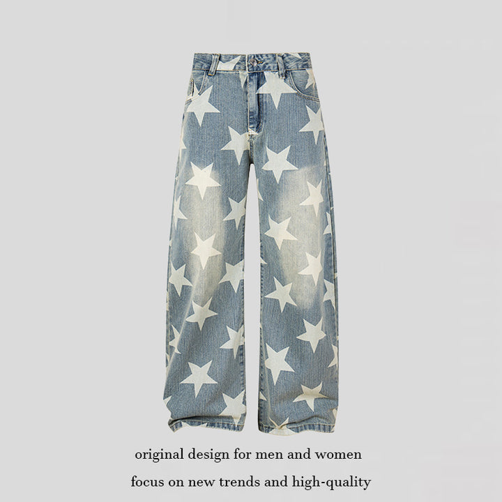 Women's Wide High-Waist Culotte Jeans with High Waist and Allover Star Print Mune Fashion