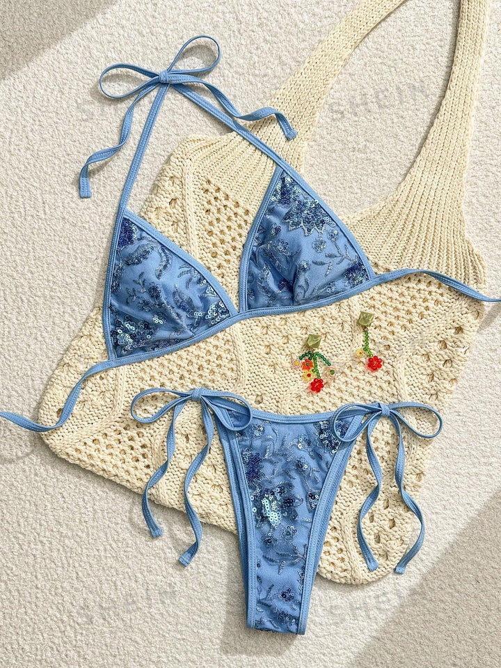 Women's Triangle Bikini with Elegant Embroidery Mune Fashion