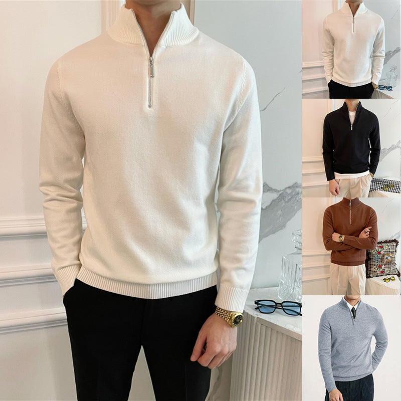 Men's Elegant Sweater with Stand-Up Collar and Zipper Mune Fashion