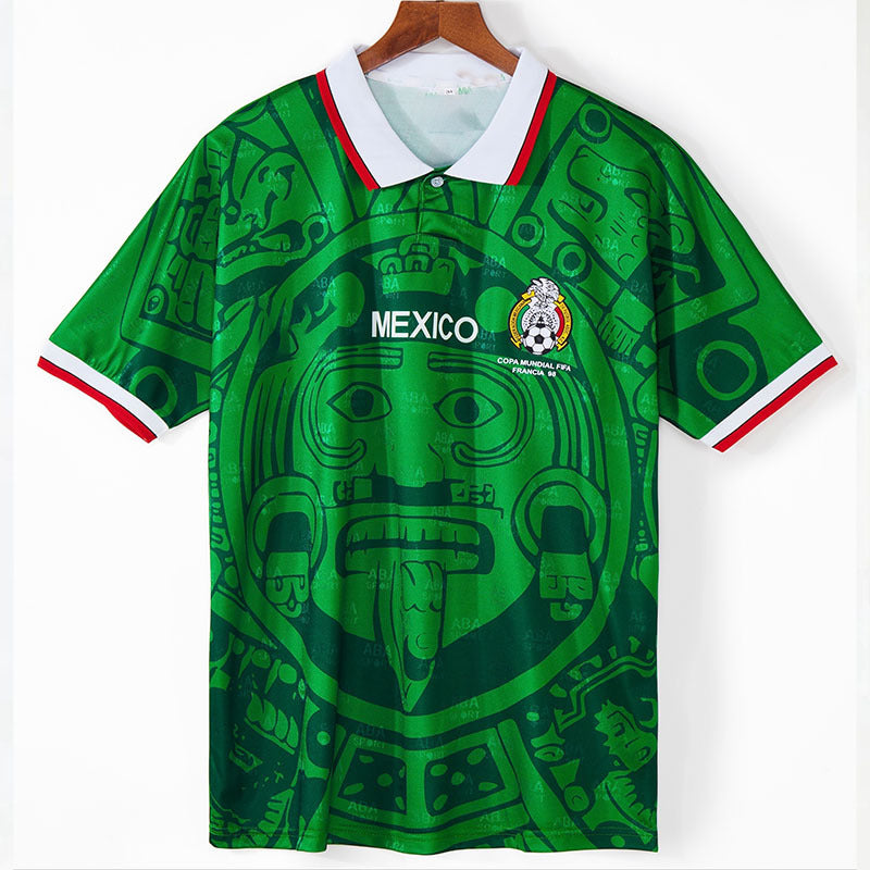 Unisex nan Retro football shirt with Aztec sun disk print and polo collar Mune Fashion