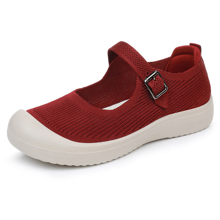 Women’s knitted Mary-Jane comfort shoe with adjustable strap, breathable knitted upper material and shock-absorbing lightweight sole Mune Fashion