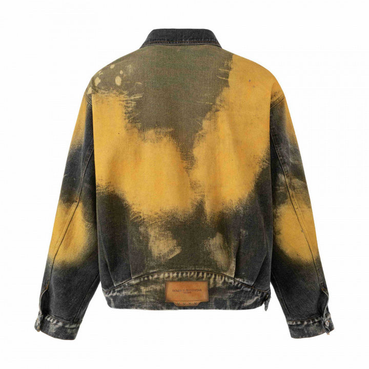 Men's Oversized Denim Blouson Jacket with Dip-Dye Effect, Paint Splatter and Adjustable Waist Belt Mune Fashion