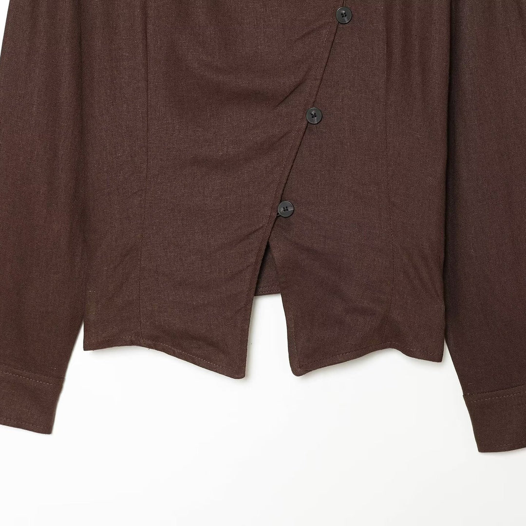 Ladies Asymmetric Linen Blouse with Diagonal Button Closure Mune Fashion