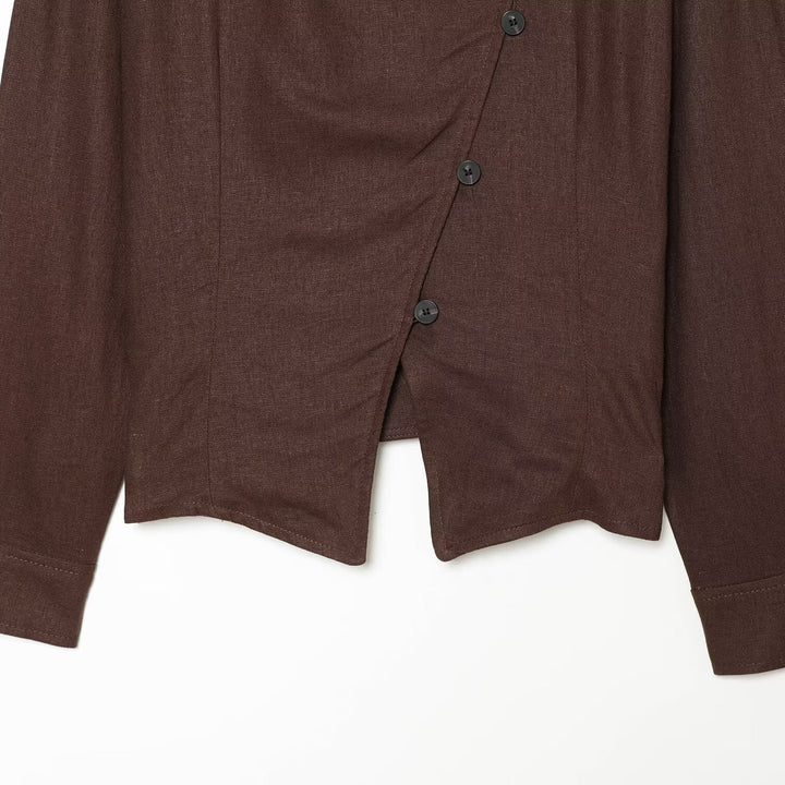 Ladies Asymmetric Linen Blouse with Diagonal Button Closure Mune Fashion