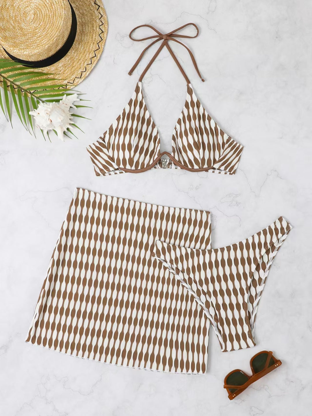 Women's Bikini Set with fashionable wrap skirt and triangle top Mune Fashion