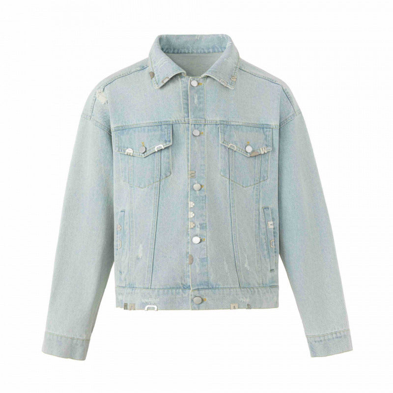 Unisex Boxy Jeans Jacket in Worker Look with Metal Applications and Flap Pockets Mune Fashion