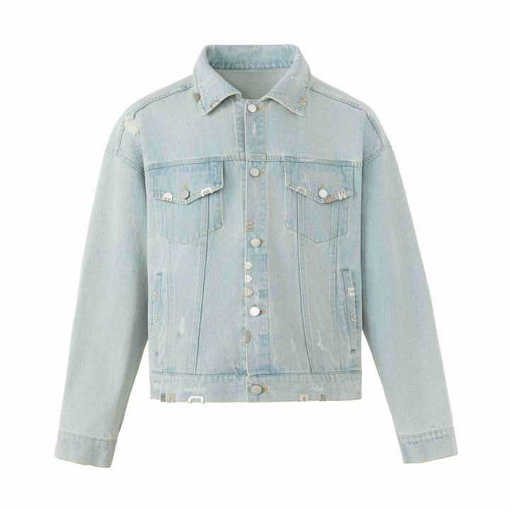 Unisex Boxy Jeans Jacket in Worker Look with Metal Applications and Flap Pockets Mune Fashion